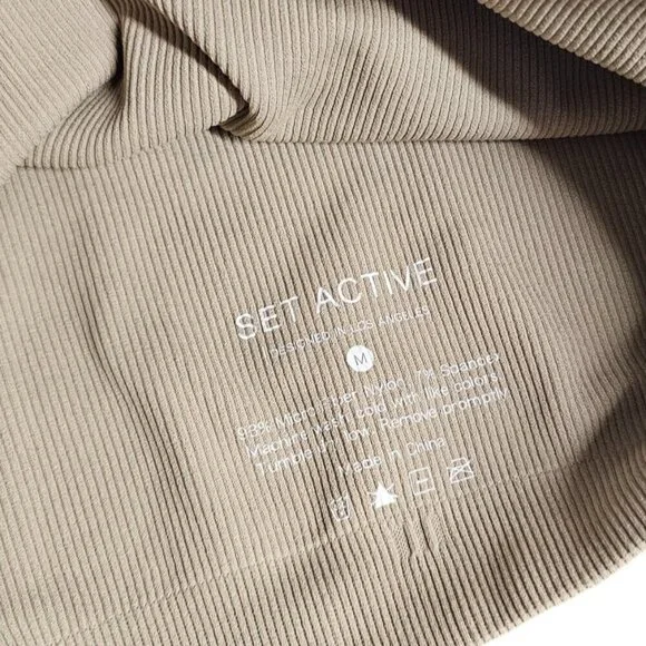 SET Active Womens Ribbed Crop Scoop Neck Tank Top, Tan, Stretch, Athletic Size M - Picture 7 of 7